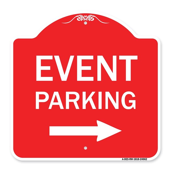 Event Parking W/ Left Right Arrow, Red & White Aluminum Architectural Sign, 18" x 18", RW-1818-24062